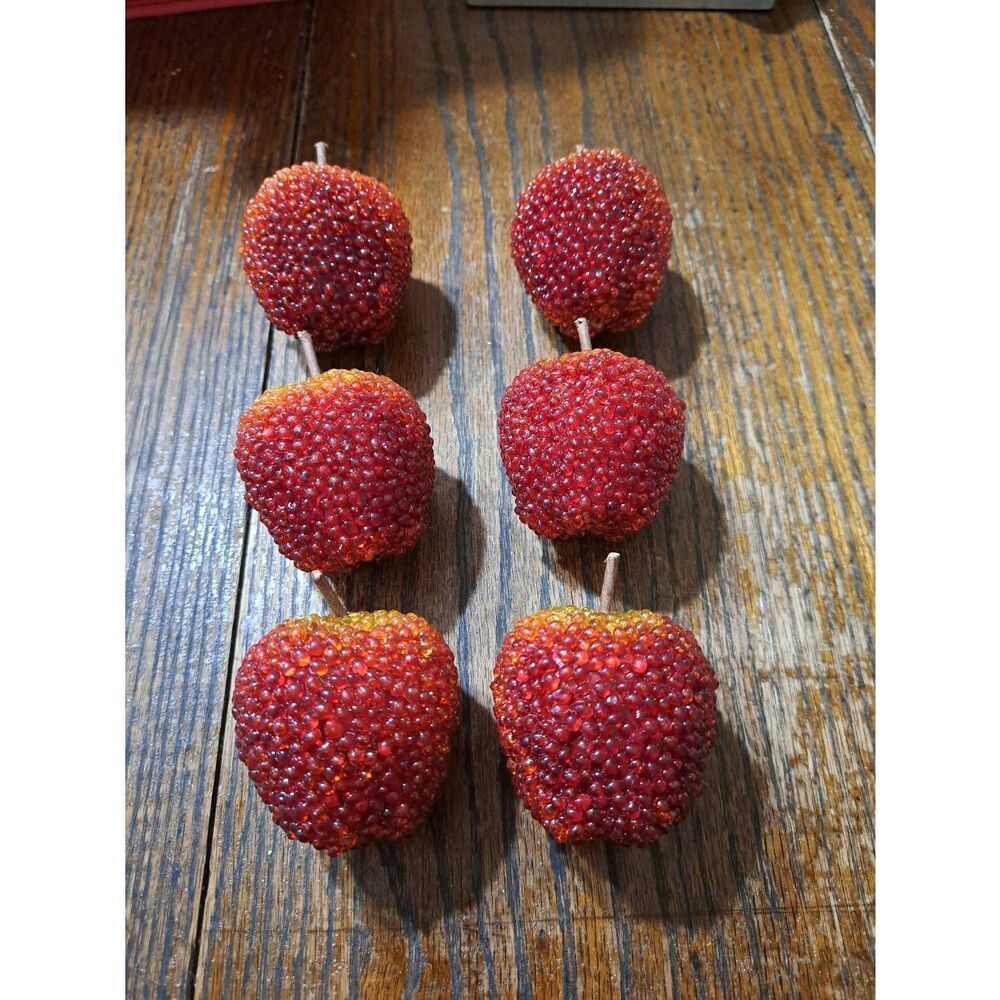 New 6 Beaded Apples Artificial Fruit Prop Basket Center Piece Filler
